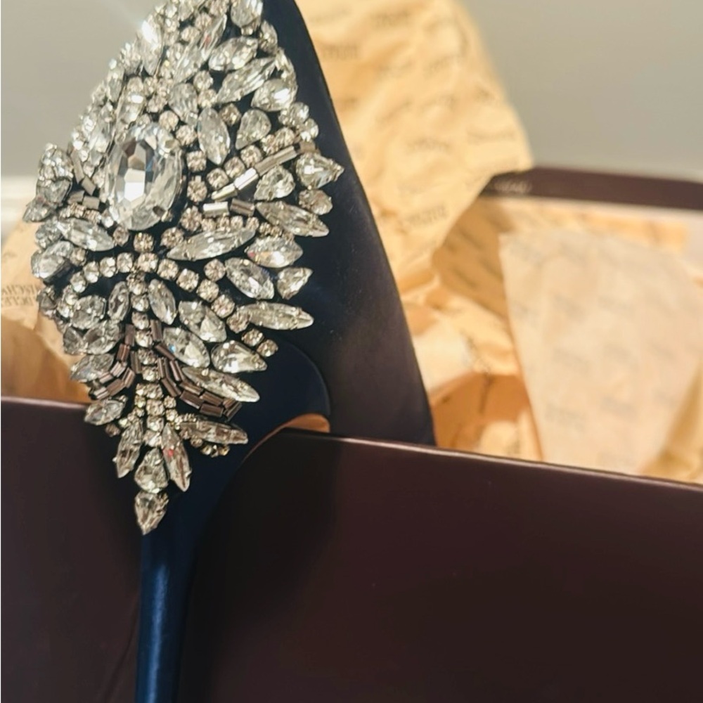 Badgley Mischka Navy Heels with Crystal Detail